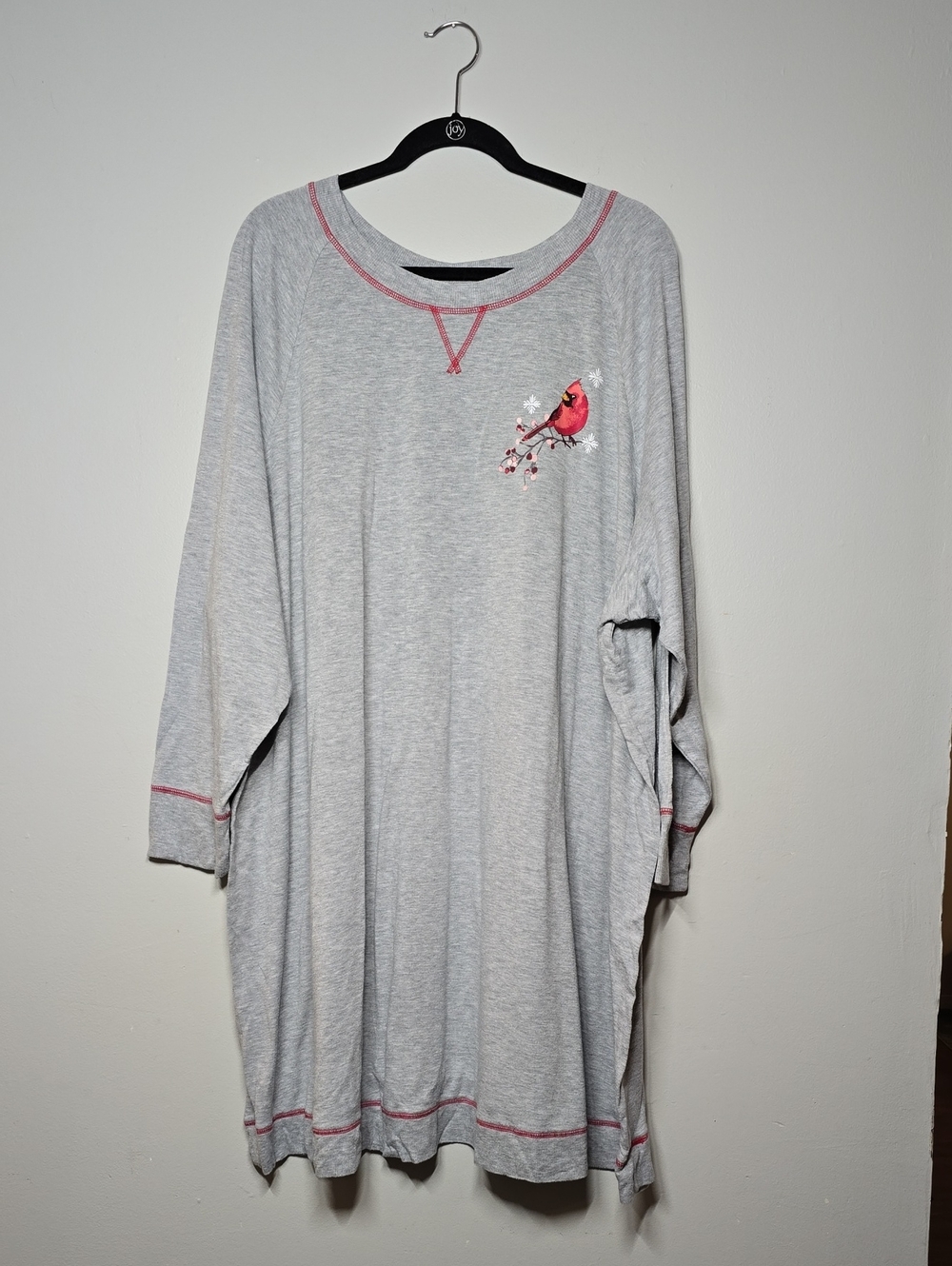 Catherines Light Gray Nightgwn with Red Cardinal
